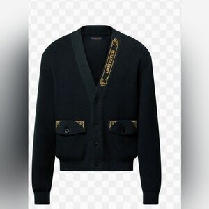 Ultra-Premium Men’s Black Knit Cardigan – Gold Embroidery & Signature HardwareXL